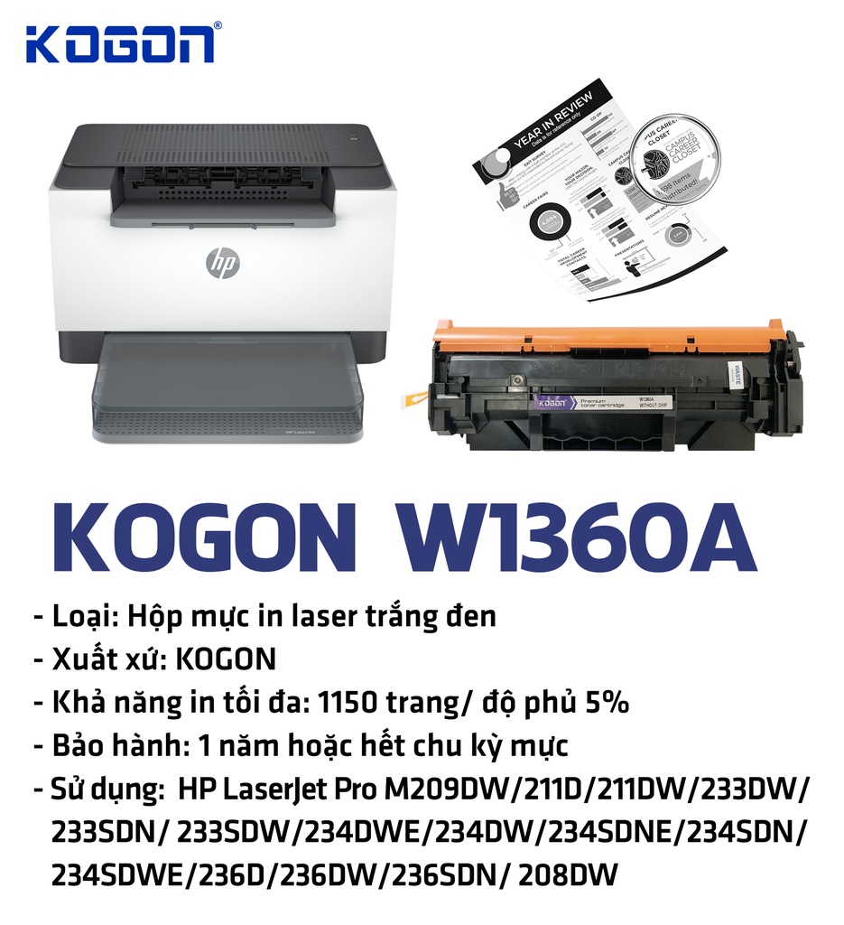 HỘP MỰC IN LASER KOGON W1360A (KHÔNG CHIP)