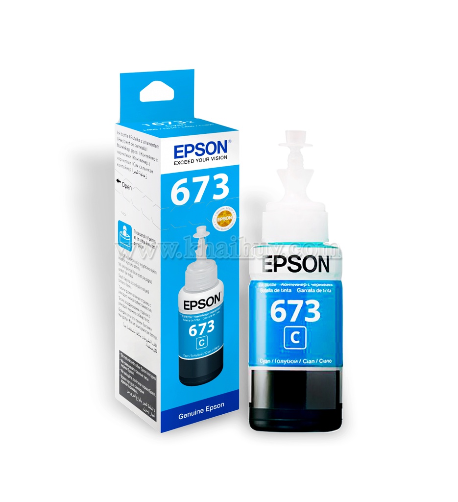 Mực nạp nước EPSON 673C-C13T673200 (70ml, cyan, chính hãng) - Dùng cho hộp mực máy in phun L800/ L805/ L850